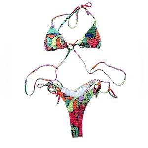 Shein S multicolored smocked triangle bikini